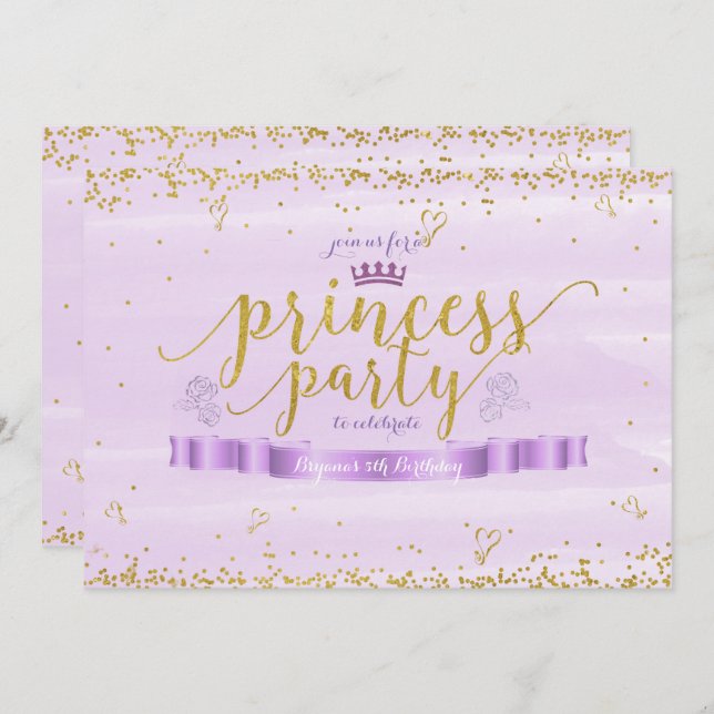 Princess Party Gold & Purple Photo Invitations (Front/Back)