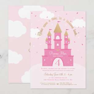 Princess Party Invitations Pink & Gold Castle