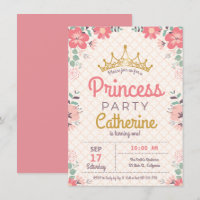 Princess Party on Floral Background.