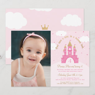 Princess Party Photo Invitations Pink & Gold