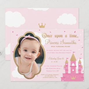 Princess Party Photo Invitations Pink & Gold