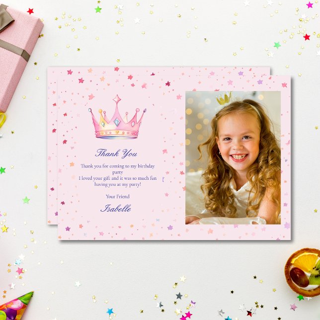Princess Pastel Pink Girls Birthday Party Photo Thank You Card (Creator Uploaded)