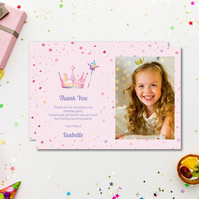 Princess Pastel Pink Girls Birthday Party Photo Thank You Card (Creator Uploaded)