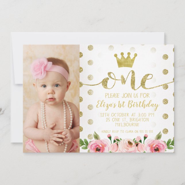 Princess Photo 1st Birthday Party Invitation (Front)