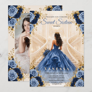 Princess Photo Blue Sweet 16 Invitation