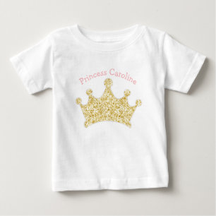 Princess Pink and Gold Glitter Crown Baby T-Shirt
