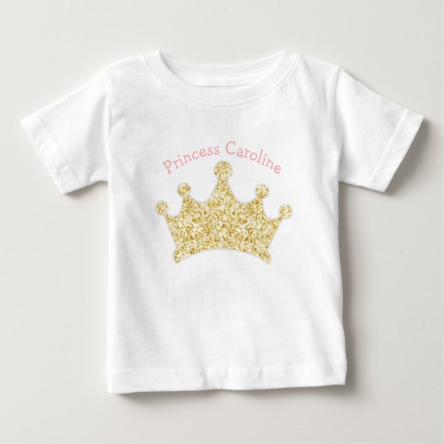 Princess Pink and Gold Glitter Crown Baby T-Shirt (Front)