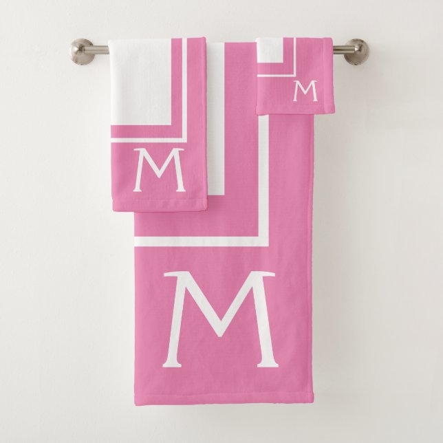 Princess Pink and White Monogram Bath Towel Set (Insitu)