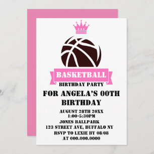 Princess Pink Basketball Birthday Party Invites