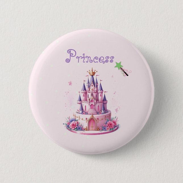 Princess Pink Castle Cake and Wand 6 Cm Round Badge (Front)