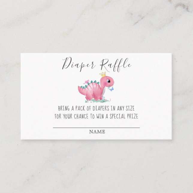 Princess Pink Dinosaur Diaper Raffle Baby Shower B Business Card (Front)