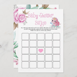 Princess Pink Dinosaur Peony Baby Shower Bingo