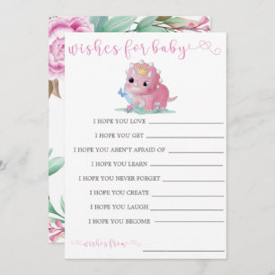 Princess Pink Dinosaur Peony Wishes For Baby Card