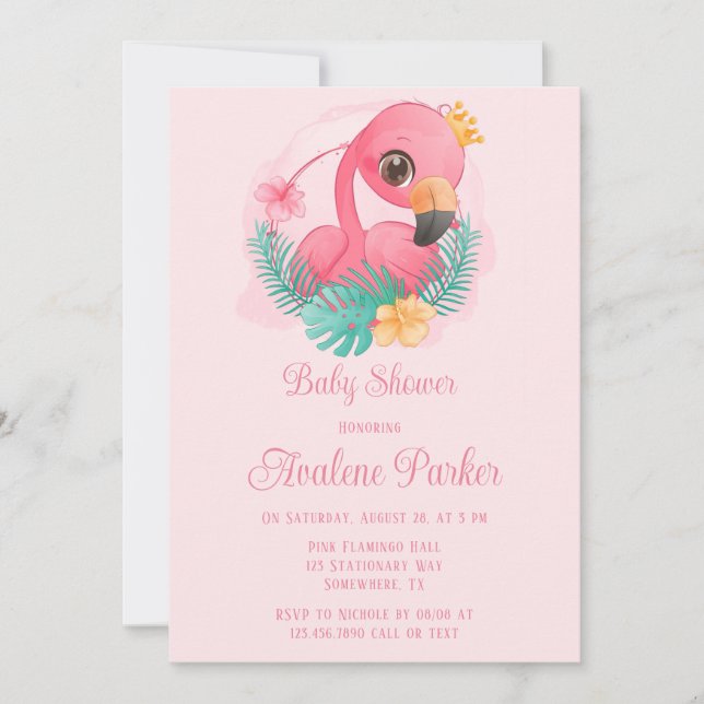 Princess Pink Flamingo Girl Baby Shower Invitation (Front)