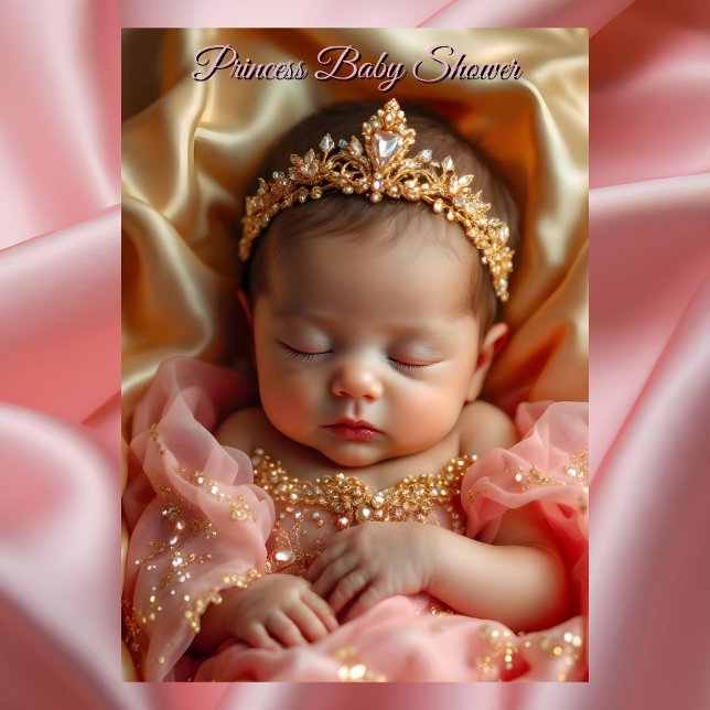 Princess Pink Girl Baby Shower Gold Jewel Tiara  Invitation (Creator Uploaded)