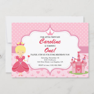Princess Pink Girl Birthday Party Invitation