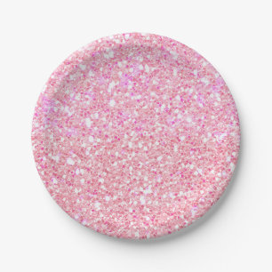 Princess Pink Glitter Glam Custom Party Paper Plate