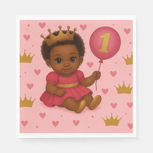 Princess Pink & Gold Baby Girl Birthday  Napkin (Front)
