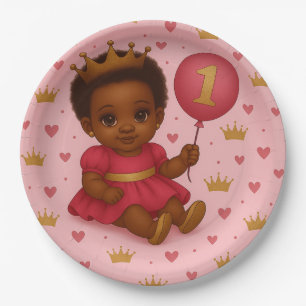 Princess Pink & Gold Baby Girl Birthday Paper Plate