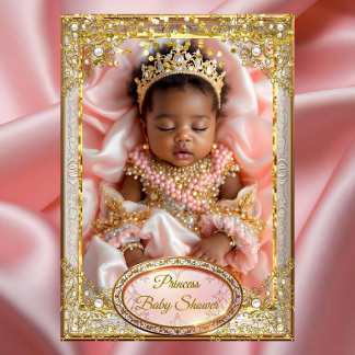 Princess Pink Gold Baby Girl Shower Ethnic pearls Invitation