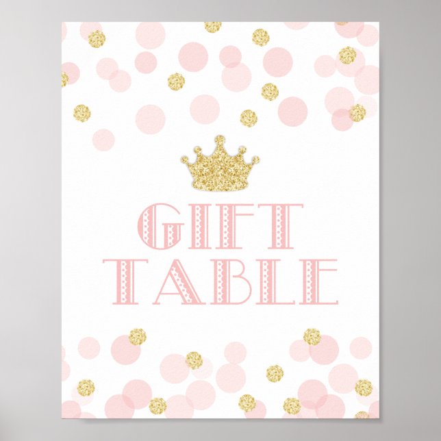 Princess Pink Gold Baby Shower Gift Table Sign (Front)