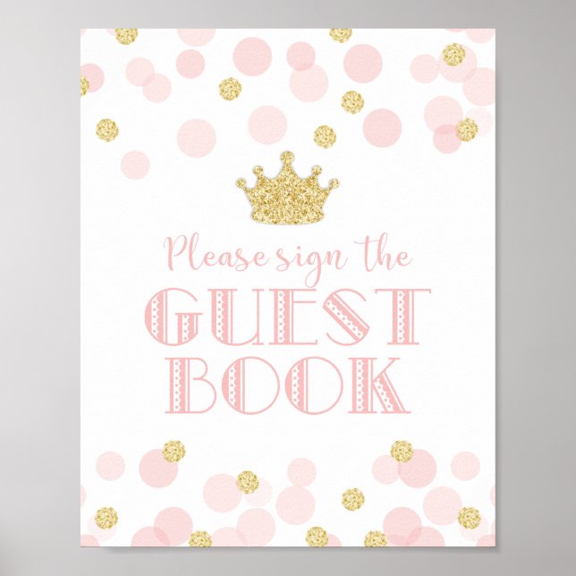 Princess Pink Gold Baby Shower Guest Book Sign (Front)