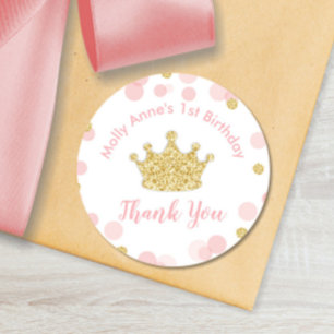Princess Pink & Gold Birthday Party Sticker Label