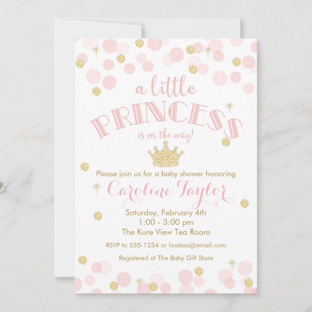 Princess Pink Gold Glitter Baby Shower Invitation (Front)