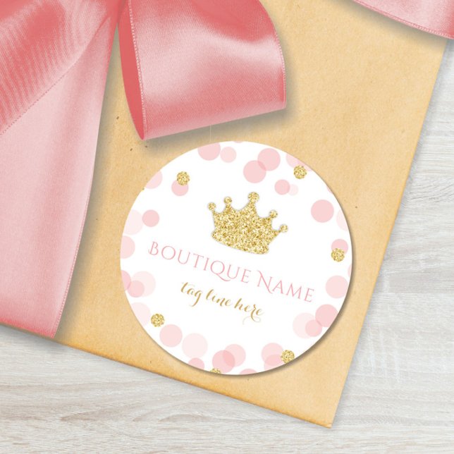Princess Pink & Gold Glitter Dots Classic Round Sticker (Creator Uploaded)