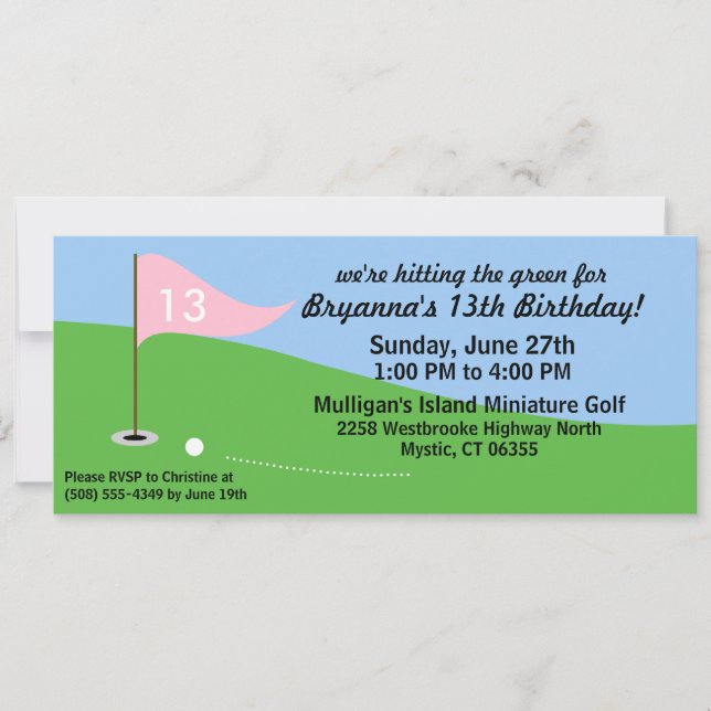 Princess Pink Hit the Green Golf Birthday Party Invitation (Front)