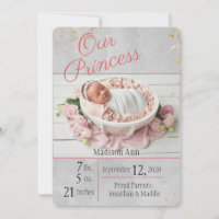 Princess Pink l Grey Baby Girl Birth Photo Birth