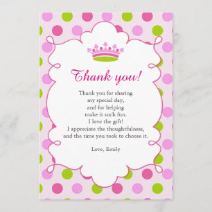 Princess Pink Mint Green Thank You Card Note