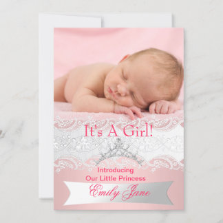 Princess Pink New Baby Girl Announcement Photo