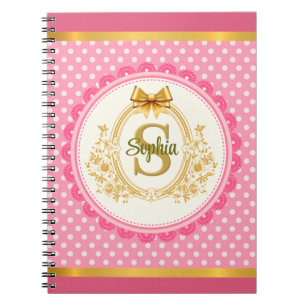 Princess Pink Polka Dot Royal Gold Monogram Notebook