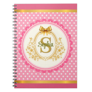 Princess Pink Polka Dot Royal Gold Monogram Notebook