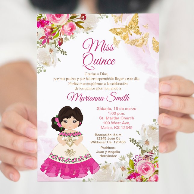 Princess Pink Quinceanera Butterfly Invitation (Creator Uploaded)