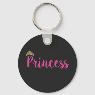 Princess Pink Script Font Crown Key Ring