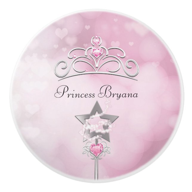 Princess Pink Wand & Crown Royal Bedroom Dresser Ceramic Knob (Front)