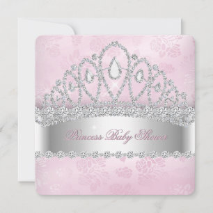 Princess Pink White Diamond Tiara Baby Shower 2 Invitation