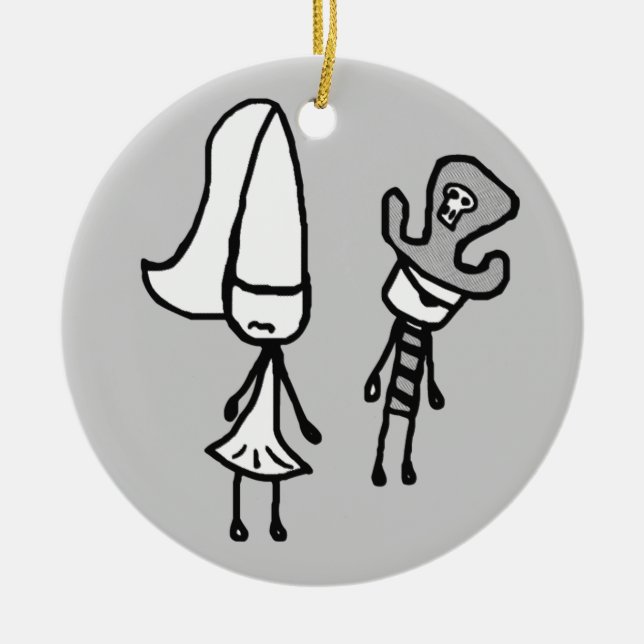 Princess & Pirate Doodle Collectable Ceramic Tree Decoration (Front)