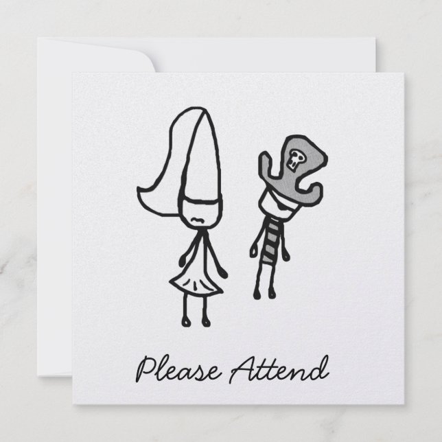 Princess & Pirate Doodle Invitation (Front)