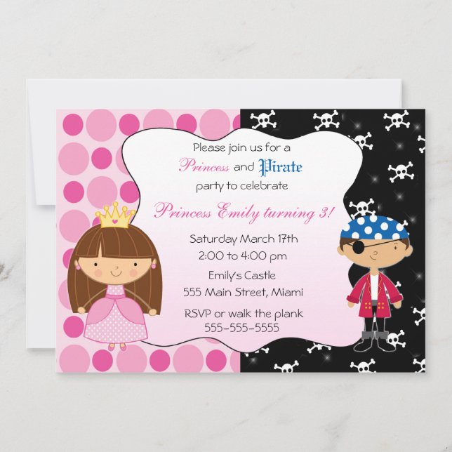 Princess Pirate Kids Birthday Party Invitations (Front)