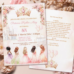 Princess Pledge Crown Pink Floral Girl Birthday Invitation