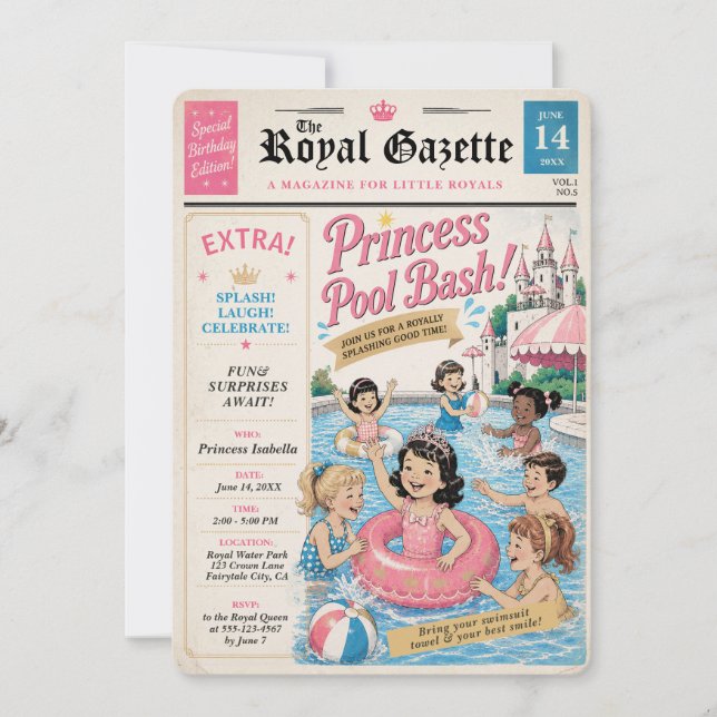 Princess Pool Bash Editorial Invitation (Front)