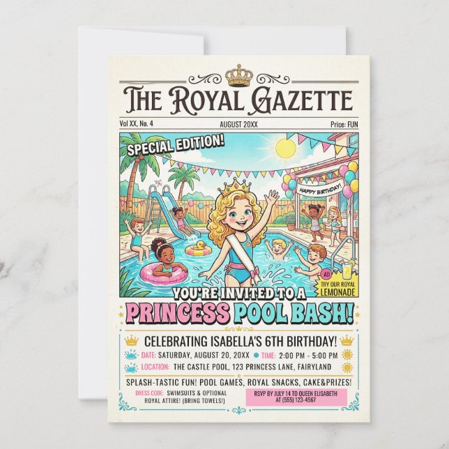 Princess Pool EDITORIAL Party Invitation (Front)