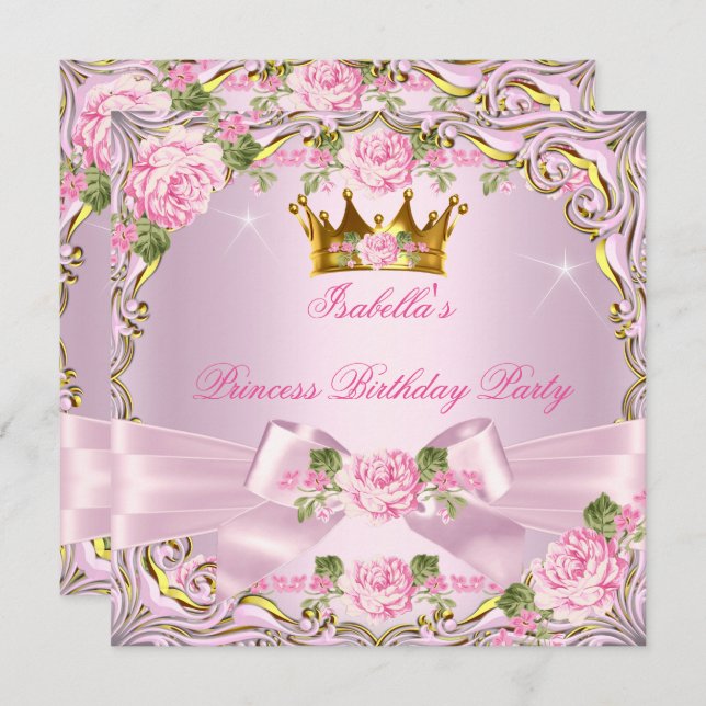 Princess Pretty Blush Pink Roses Gold Birthday Invitation (Front/Back)