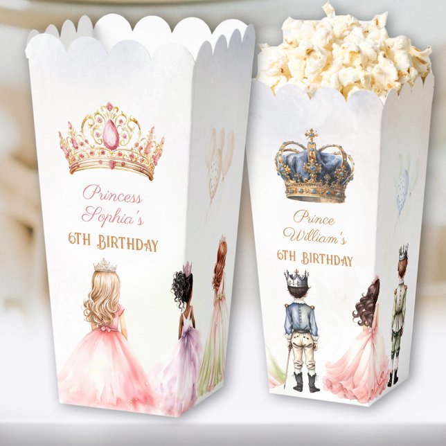 Princess Prince Crown Twins Royal Birthday Popcorn Favour Box (Princess Prince Crown Twins Royal Birthday Popcorn Favor Boxes)