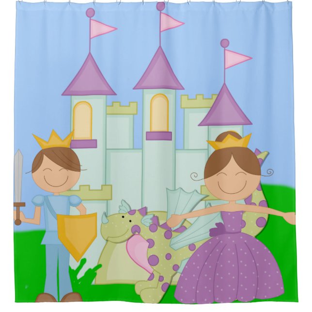 Princess, Prince, Dragon, Castle Fairytale Shower Curtain (Front)