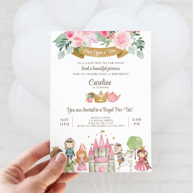 Princess Prince & Knight Tea Party Birthday Invite (Princess and Knight Birthday Tea Party Invite)