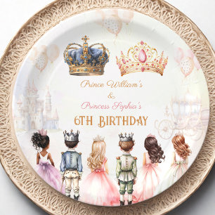Princess Prince Twins Royal Crown Birthday Paper Plate
